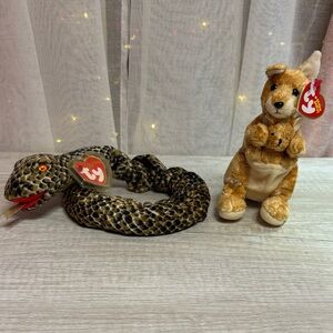 Ty Plush Snake and Kangaroo Duo - Brown and Tan
